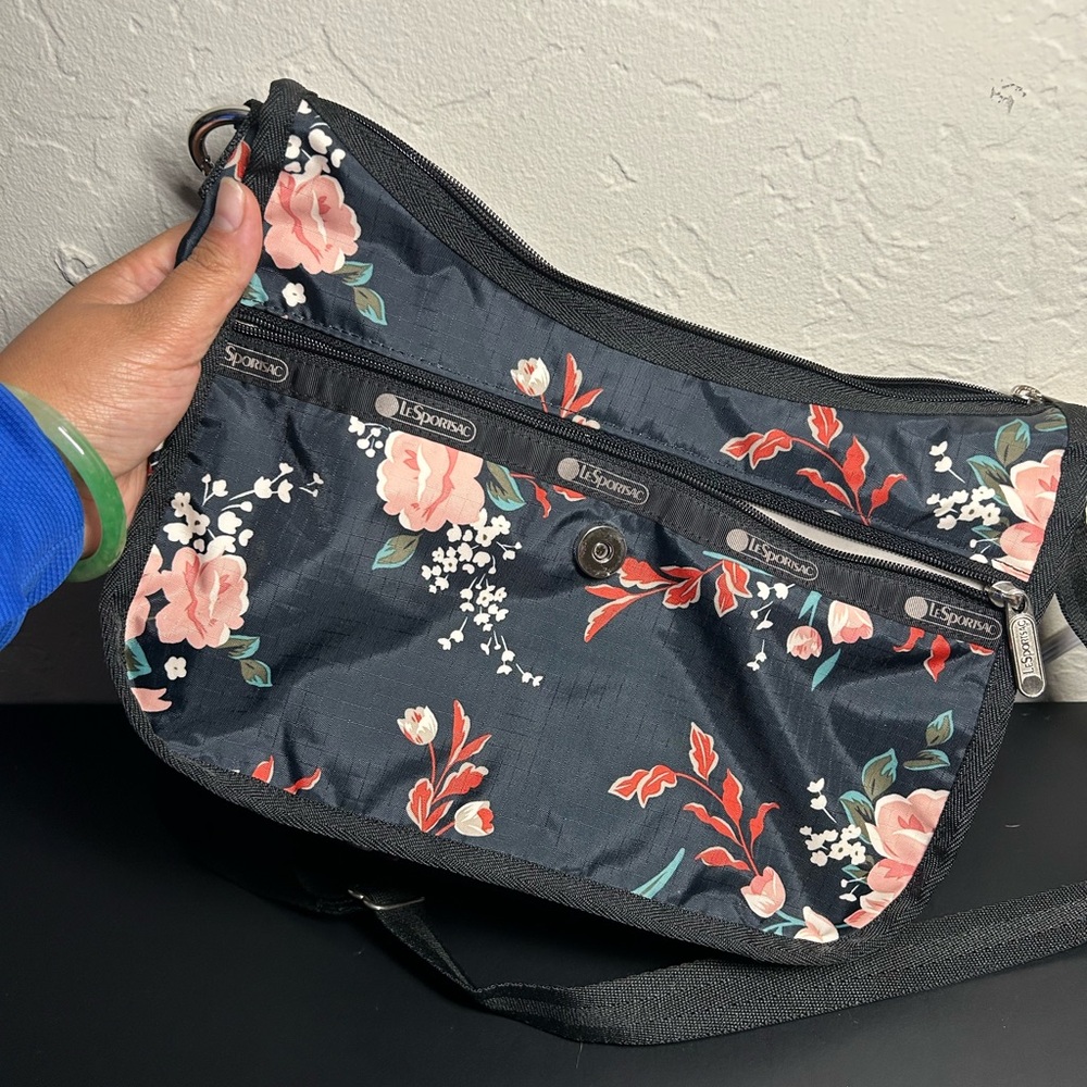 Lesportsac Black Floral Shoulder Bag